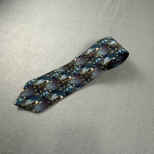 Vintage Jerry Garcia Lizard Board Collection 8 Silk Tie Blue Green Abstract USA